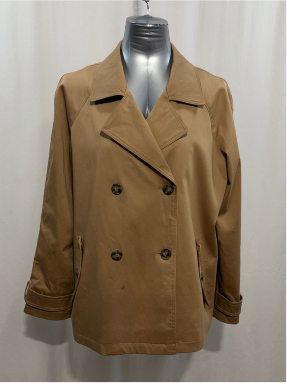 Jones Neutral Double Breasted Woman’s Peacoat Trench Blazer Tan Beige Size L - Picture 2 of 7